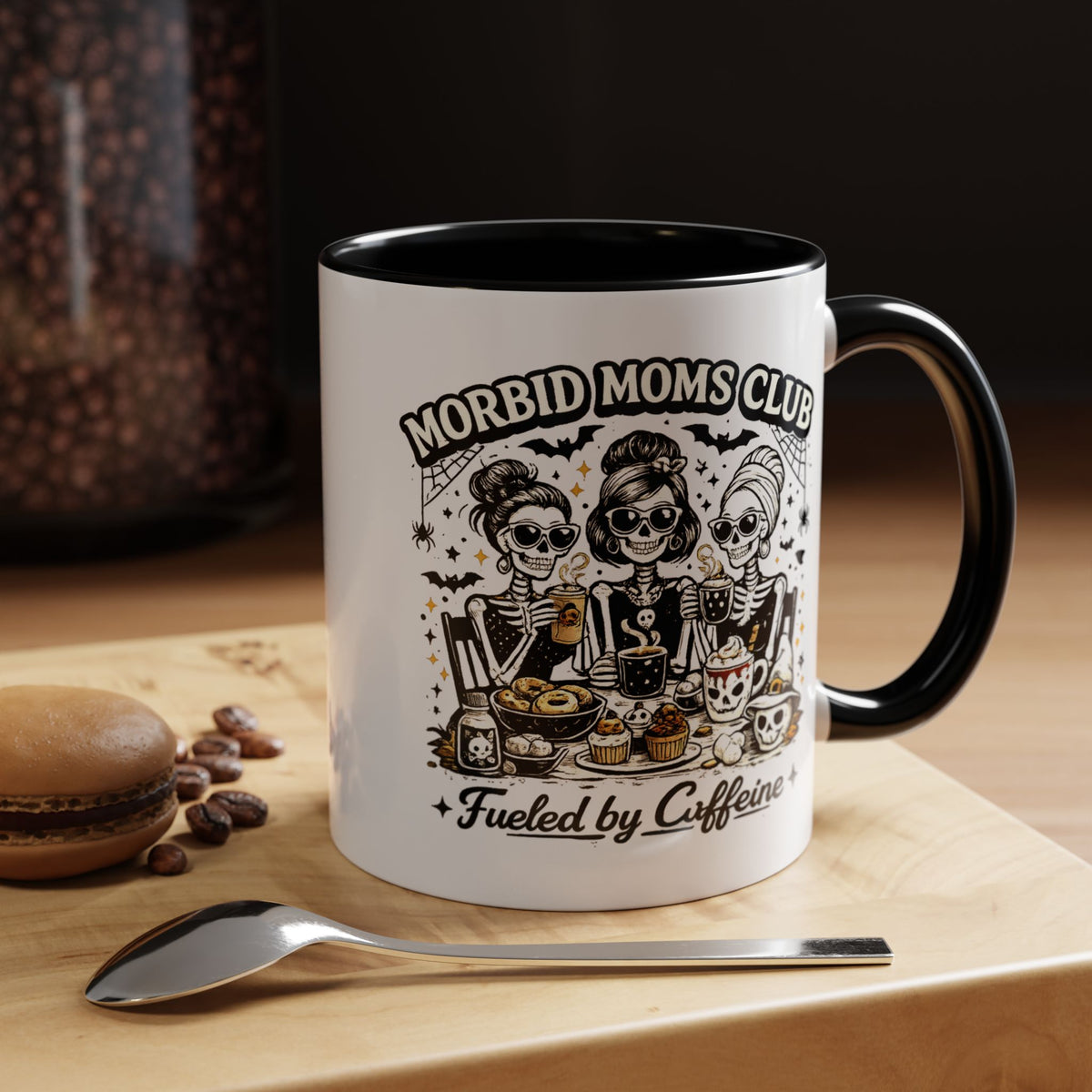 Morbid Moms Club Coffee Mug, Gothic Skeleton Mom Cup, Funny Halloween Gift for Mom Friends, Spooky Mama Birthday or Group Present for Her