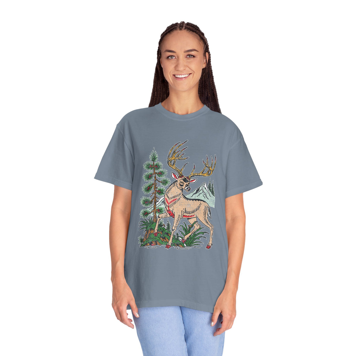 Woodland Deer Shirt, Rustic Stag and Mountain Graphic, Gift for Wildlife Lovers and Hikers, Forest Inspired Cabin Weekend Clothing