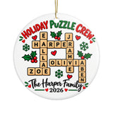 Personalized Family Crossword Christmas Ornament 2026, Holiday Puzzle Crew with Custom Names and Surname, Keepsake Gift for Board Game Fans