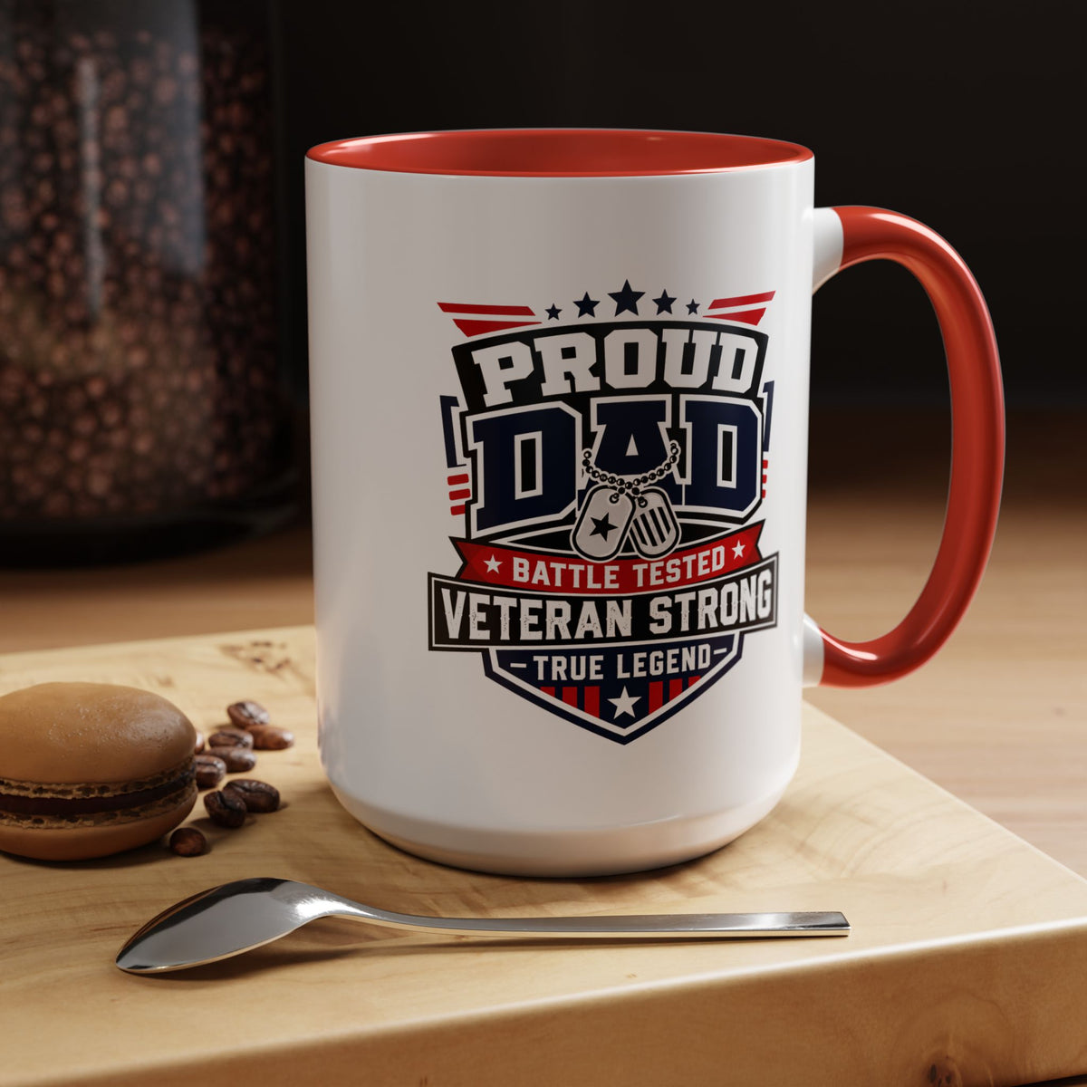 Proud Veteran Dad Coffee Mug, Battle Tested Veteran Strong Cup, Patriotic Military Gift for Father, Retired Soldier or True Legend