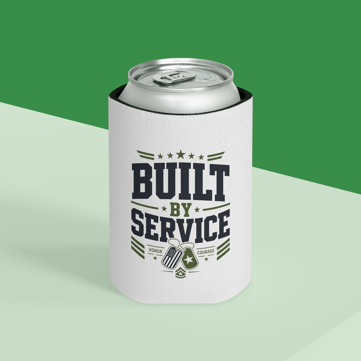 Military Can Cooler, Built by Service Drink Holder, Veteran Gift, Military Appreciation Gift, Armed Forces Beverage Sleeve, Patriotic Gift