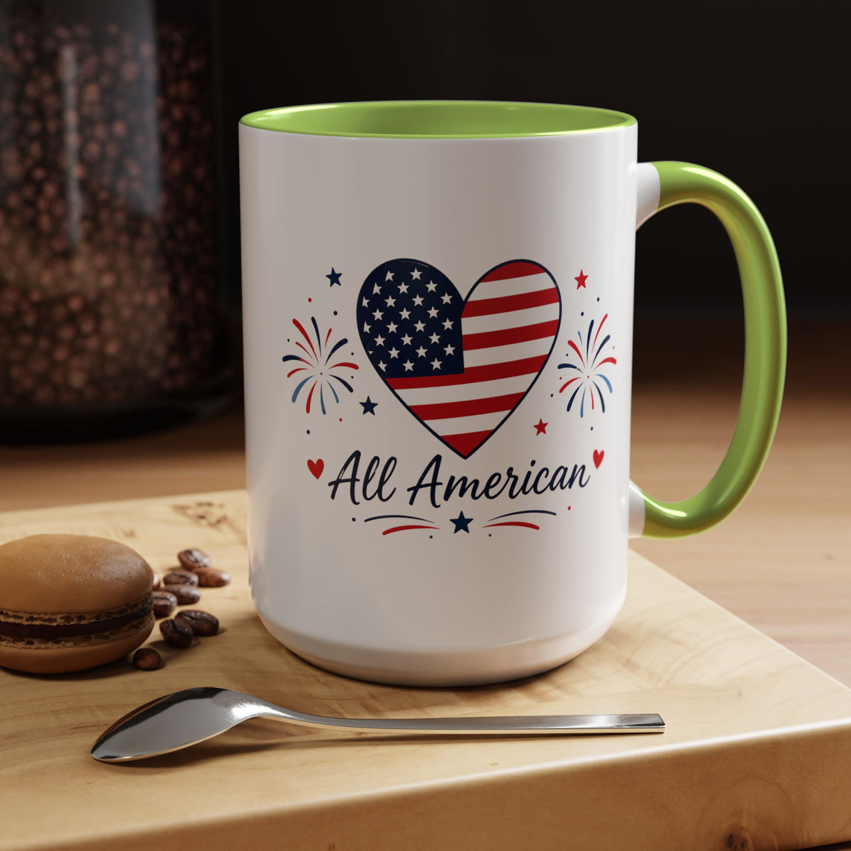 All American Patriotic Heart Coffee Mug, USA Flag Heart Mug, Fourth of July Coffee Cup, American Pride Gift, Independence Day Mug