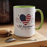 All American Patriotic Heart Coffee Mug, USA Flag Heart Mug, Fourth of July Coffee Cup, American Pride Gift, Independence Day Mug
