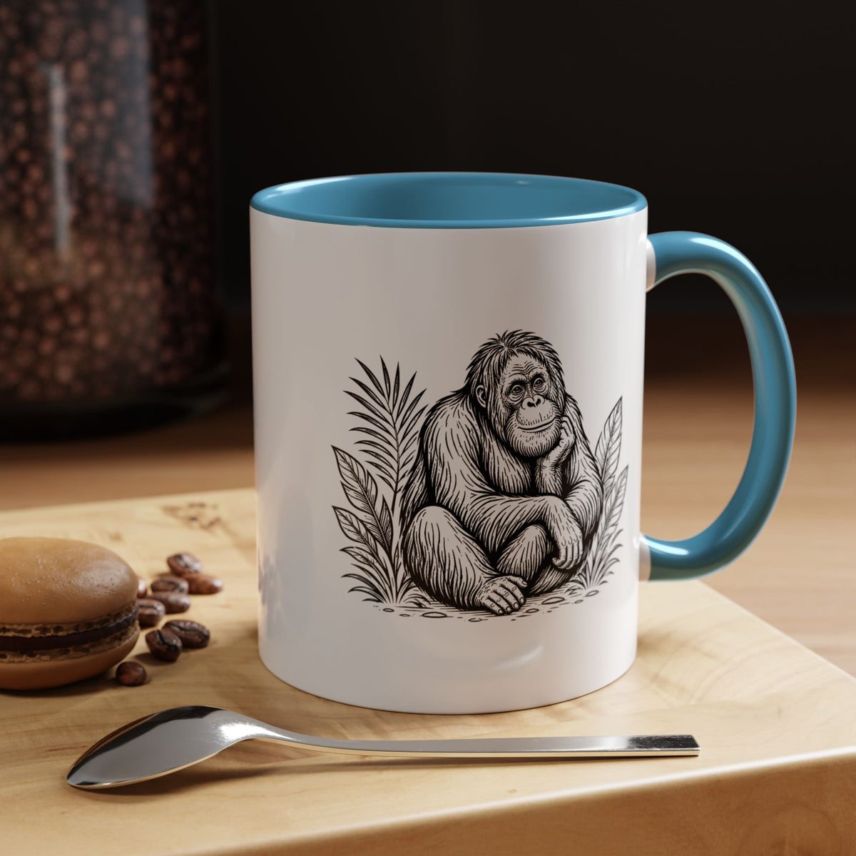 Orangutan Mug, Black and White Primate Coffee Cup, Jungle Animal Lover Gift, Wildlife Conservation Present, Rustic Nature Decor Gift