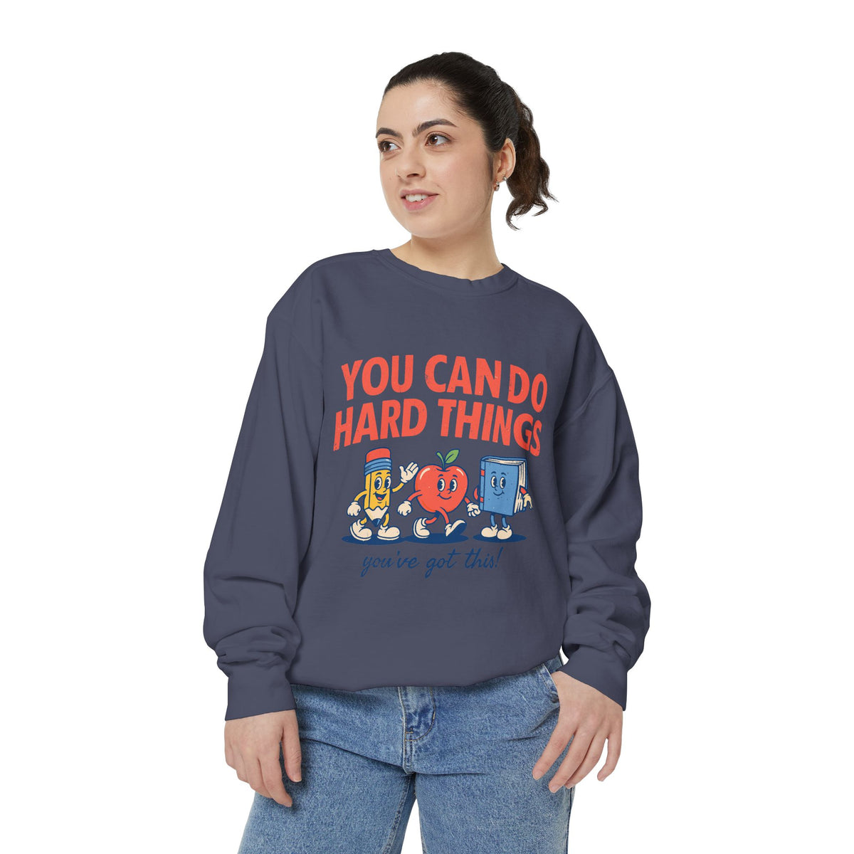 You Can Do Hard Things Teacher Sweatshirt, Motivational School Graphic Crewneck, Positive Classroom Gift for Educators