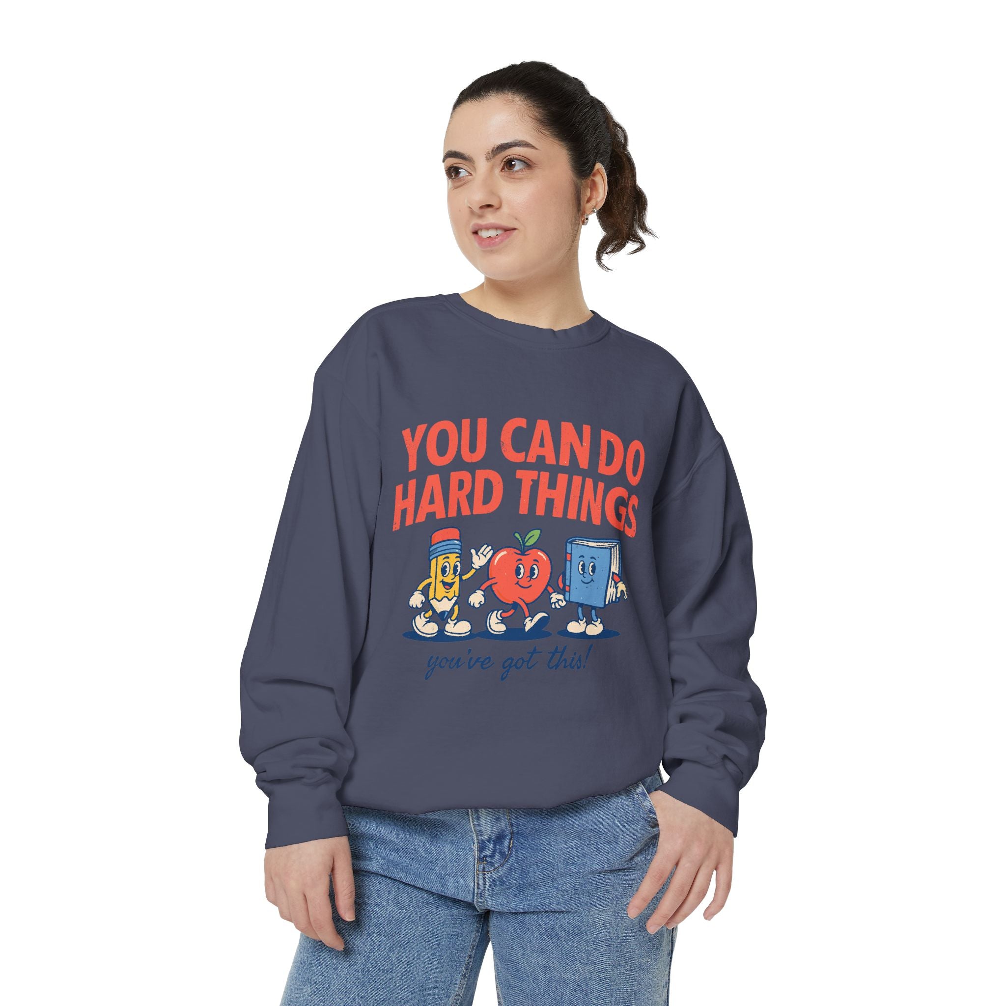 You Can Do Hard Things Teacher Sweatshirt, Motivational School Graphic Crewneck, Positive Classroom Gift for Educators