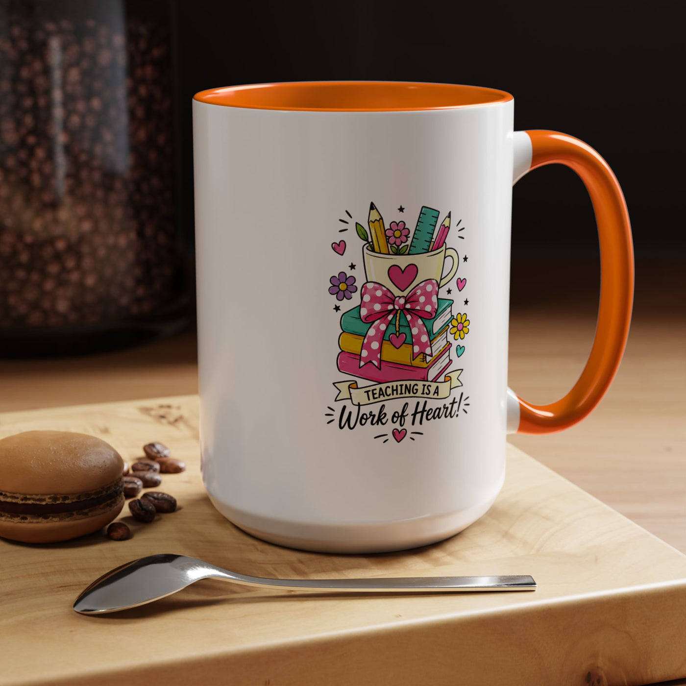 Teaching Is a Work of Heart Mug, Teacher Appreciation Coffee Cup, Thank You Gift for Educator, End of Year Classroom Keepsake for Her