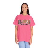 Halloween Season Shirt, Leopard Plaid Pumpkin Letter Graphic Tee, Cute Fall Gift for Women, Spooky October Outfit for Teachers and Moms