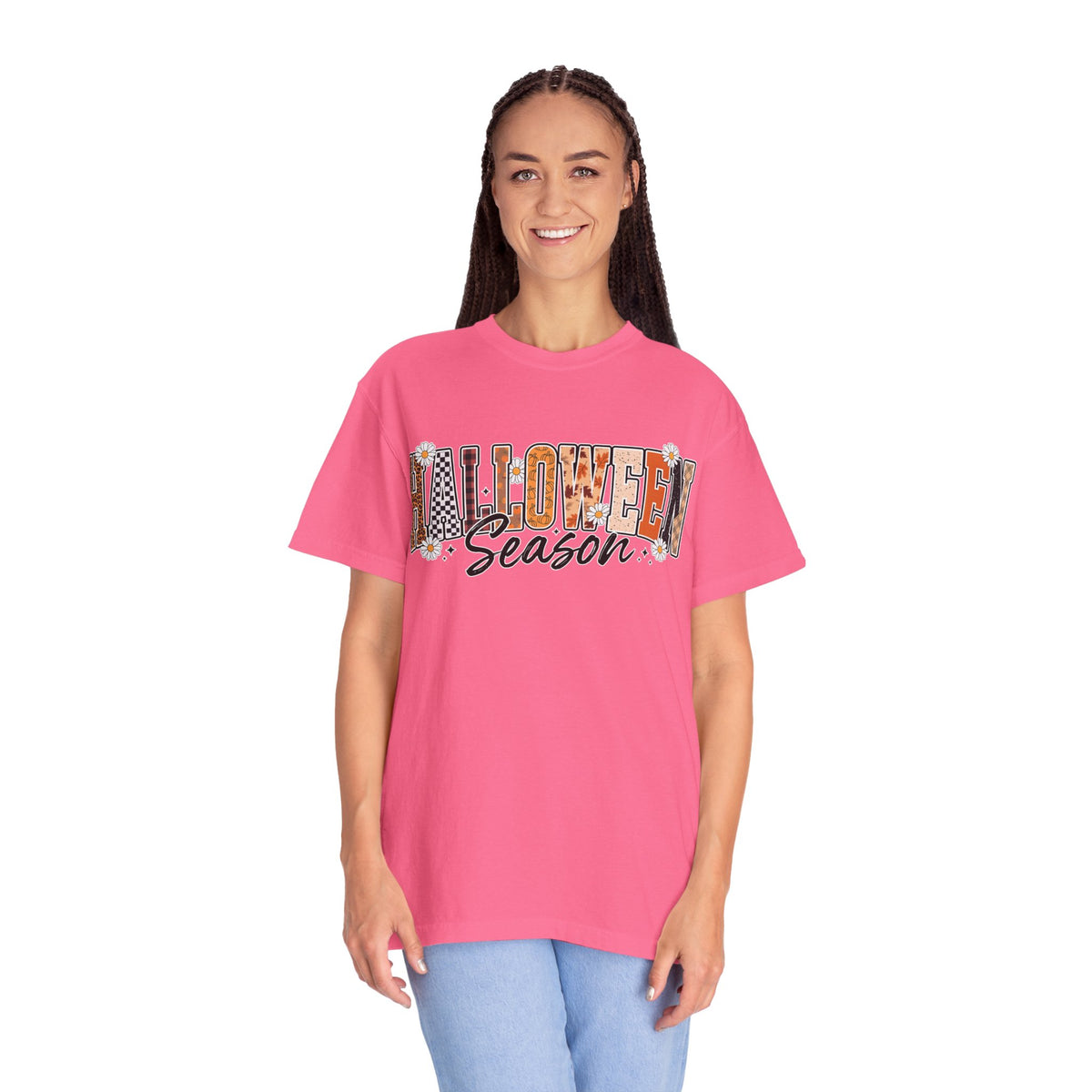 Halloween Season Shirt, Leopard Plaid Pumpkin Letter Graphic Tee, Cute Fall Gift for Women, Spooky October Outfit for Teachers and Moms