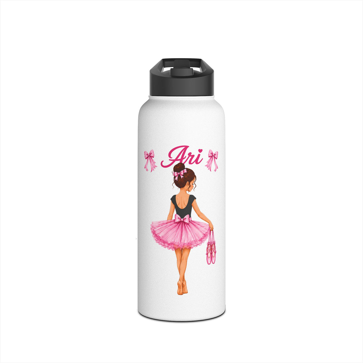 Personalized Ballerina Water Bottle for Girls, Custom Name Ballet Dance Bottle, Insulated Stainless Steel Kids School Bottle
