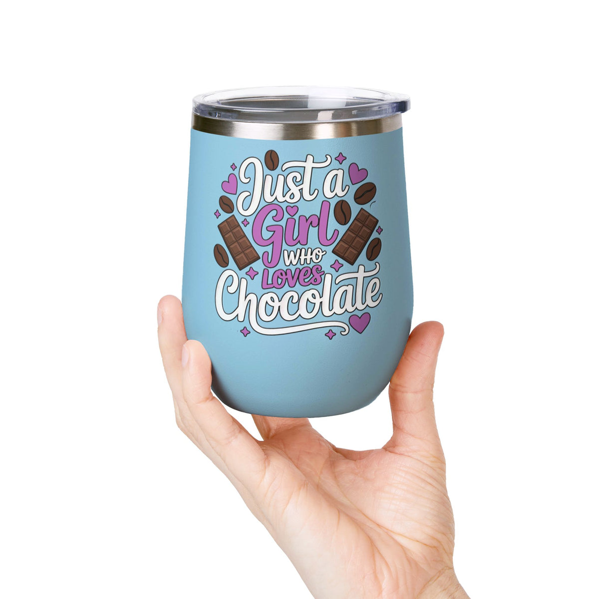 Chocolate Lover Wine Tumbler, Just a Girl Who Loves Chocolate, Cute Sweet Treat Tumbler, Dessert Lover Gift for Her, Coffee Lover Gift