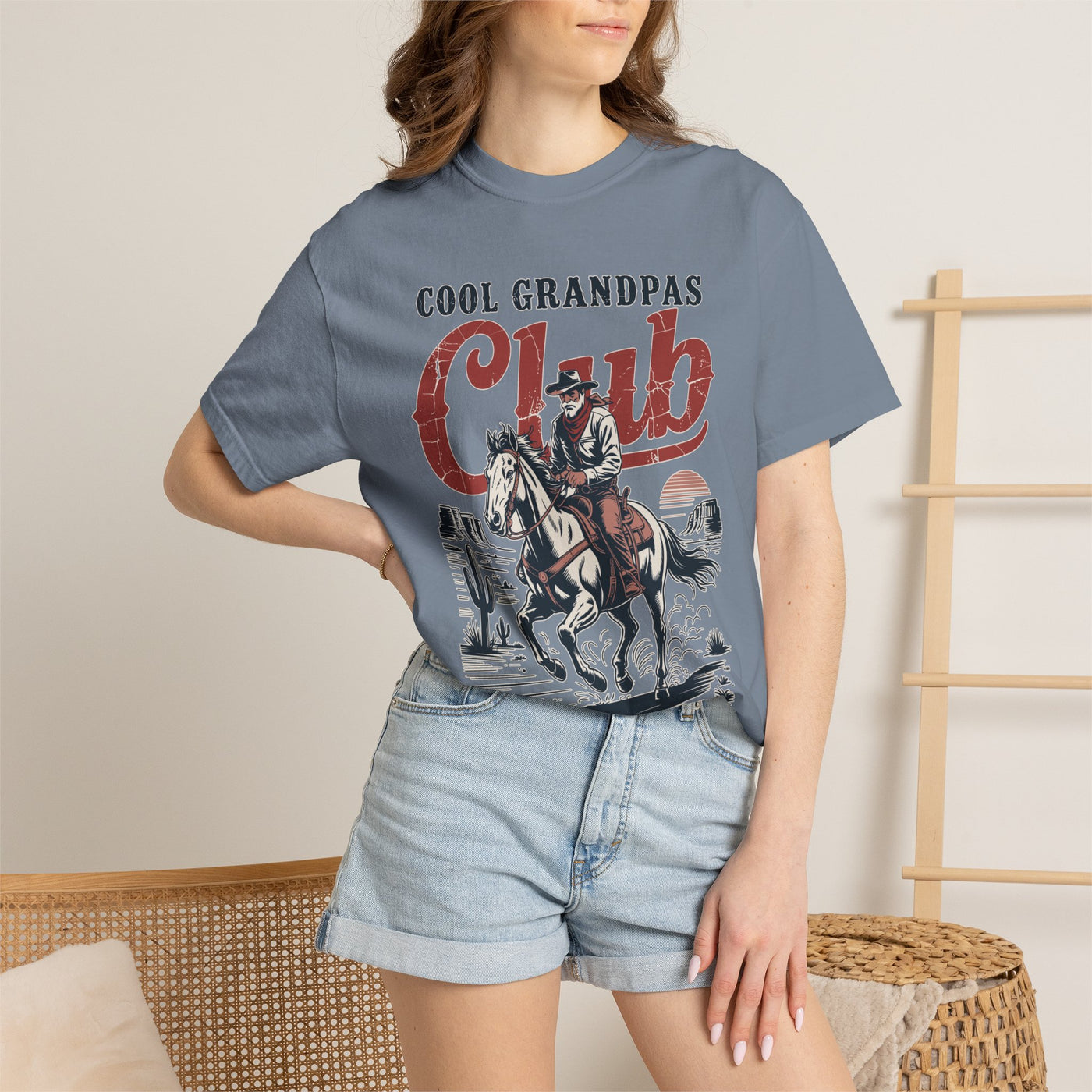 Cool Grandpas Club Shirt with Cowboy Grandpa Riding Horse, Funny Western Grandpa Tee, Rustic Grandfather Gift for Fathers Day