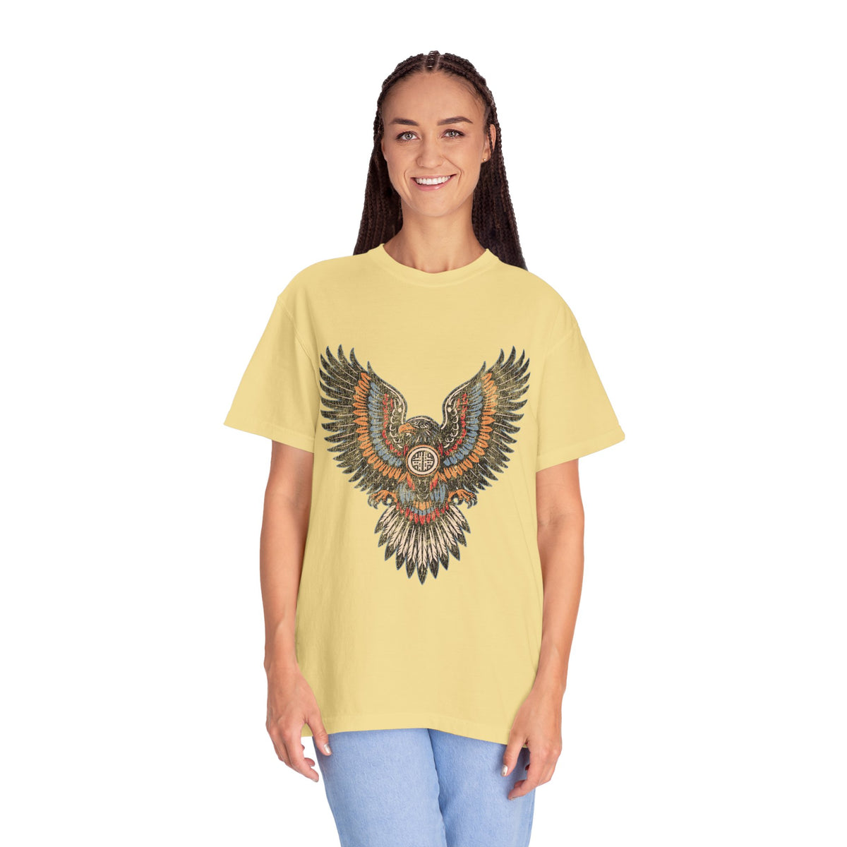 Ornamental Eagle Shirt, Retro Tattoo Style Bird Graphic, Gift for Wildlife Art Lovers, Boho Festival Outfits and Everyday Casual Wear