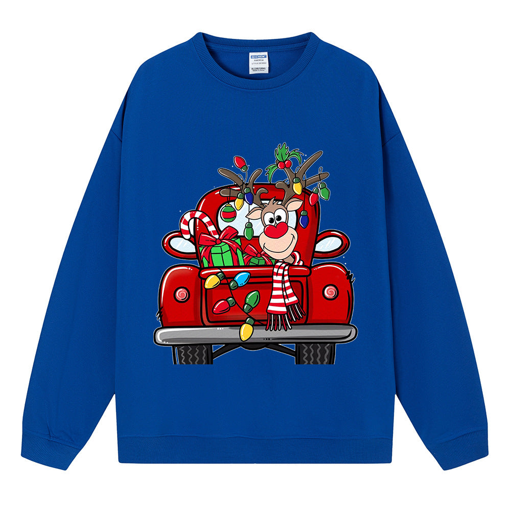 Reindeer Red Truck Sweatshirt, Christmas Graphic Crewneck Pullover