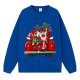 Reindeer Red Truck Sweatshirt, Christmas Graphic Crewneck Pullover