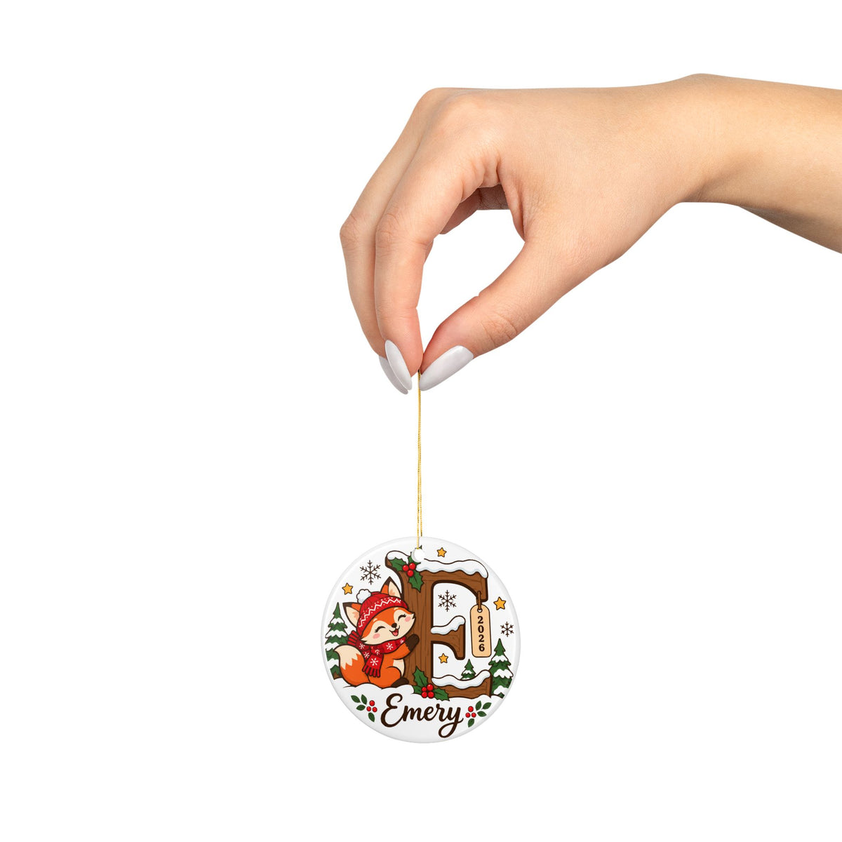 Personalized Fox Initial Christmas Ornament, Woodland Animal Design with Child's Name and Year, Holiday Keepsake Gift for Boys and Girls