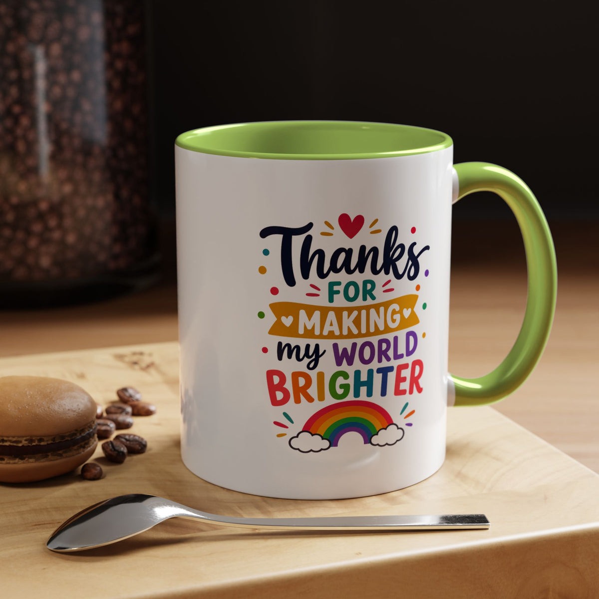 Thanks for Making My World Brighter Mug, Rainbow Appreciation Gift, Thoughtful Coffee Cup for Teacher, Friend, Mom or Coworker