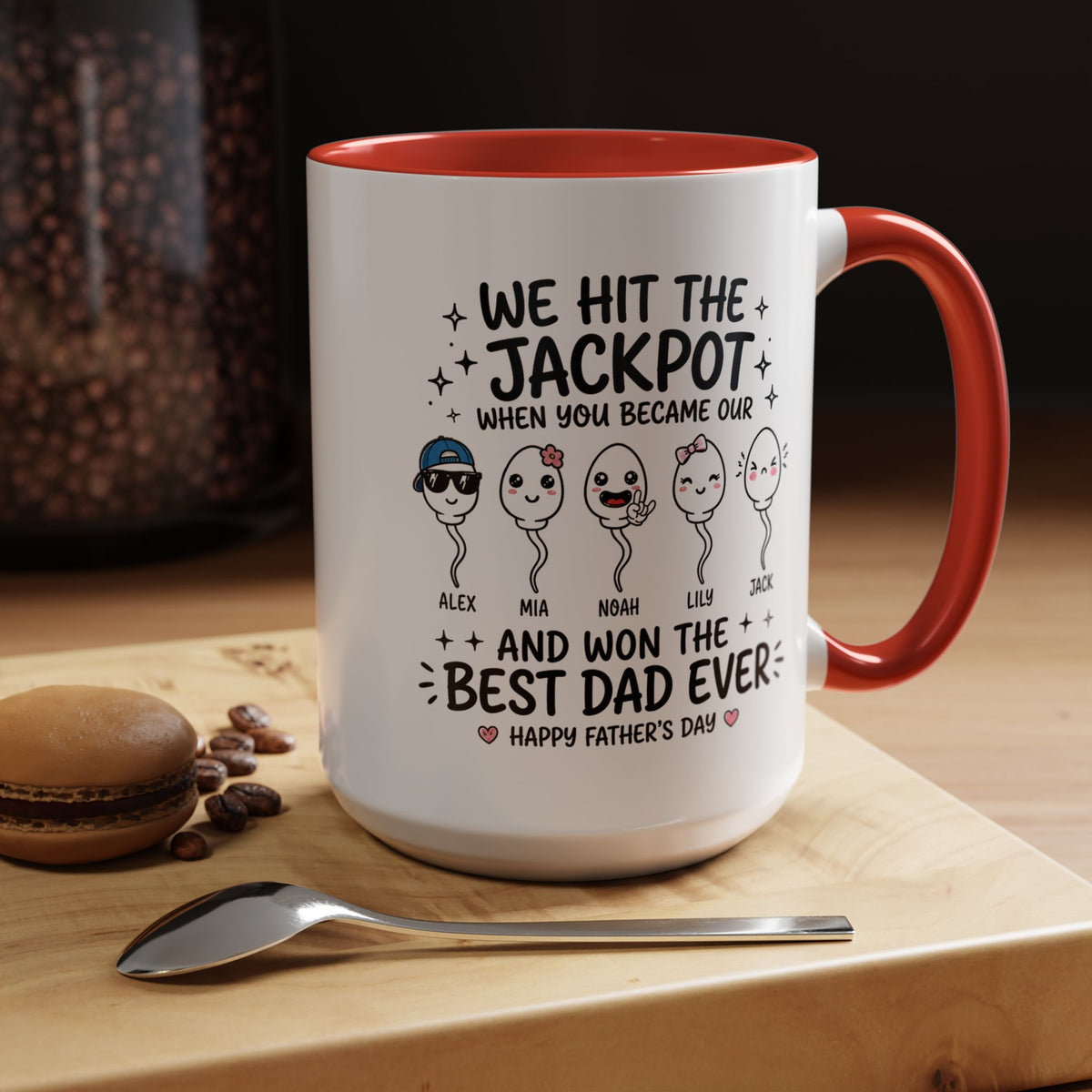 Personalized Best Dad Ever Mug, Custom Father's Day Coffee Mug with Kids Names, Funny Jackpot Dad Gift, Unique Family Keepsake Cup