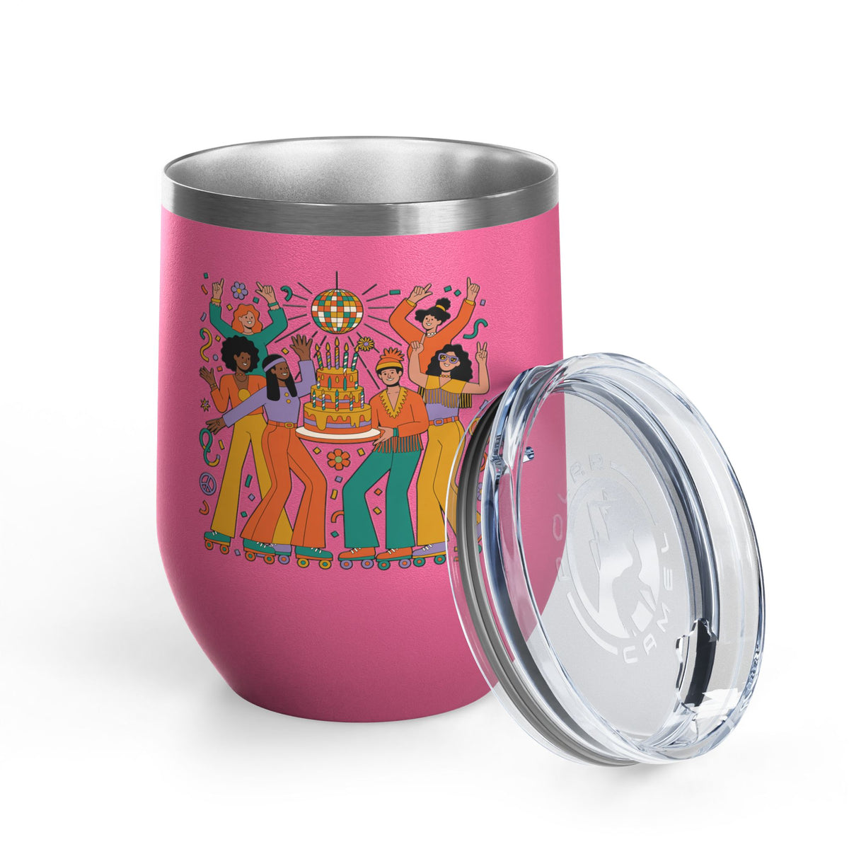 Retro Disco Birthday Wine Tumbler, 70s Roller Skating Party Design, Groovy Drinkware Gift for a Skater Friend Who Loves Vintage Aesthetics