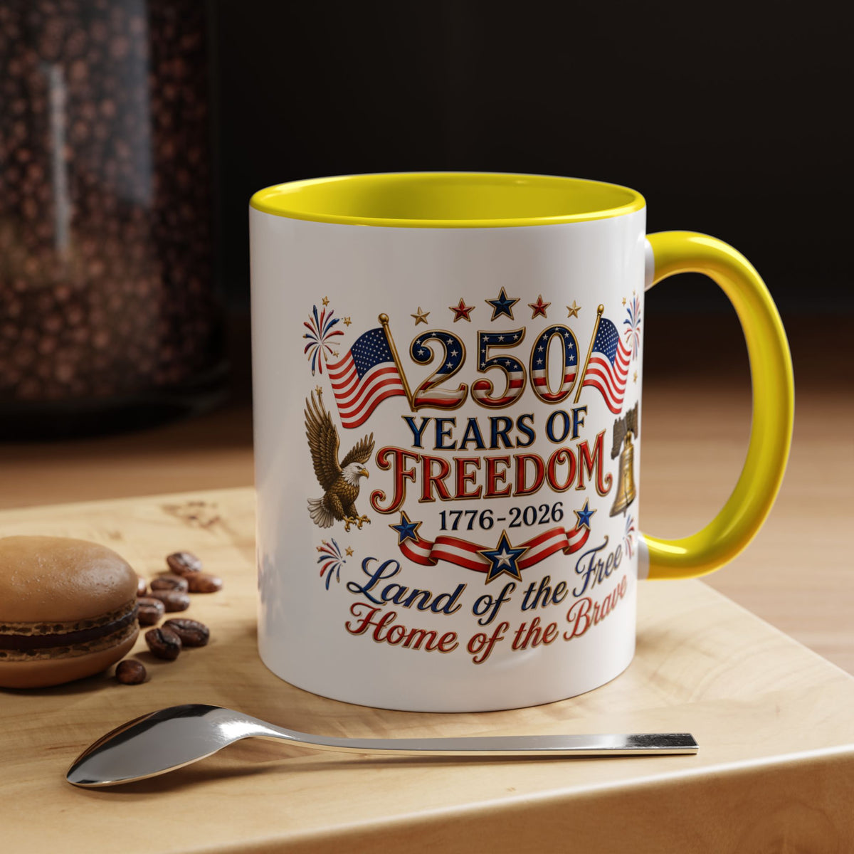 250 Years of Freedom Mug, America 250th Anniversary Coffee Mug, Patriotic Eagle Liberty Bell Cup, USA Semiquincentennial Gift
