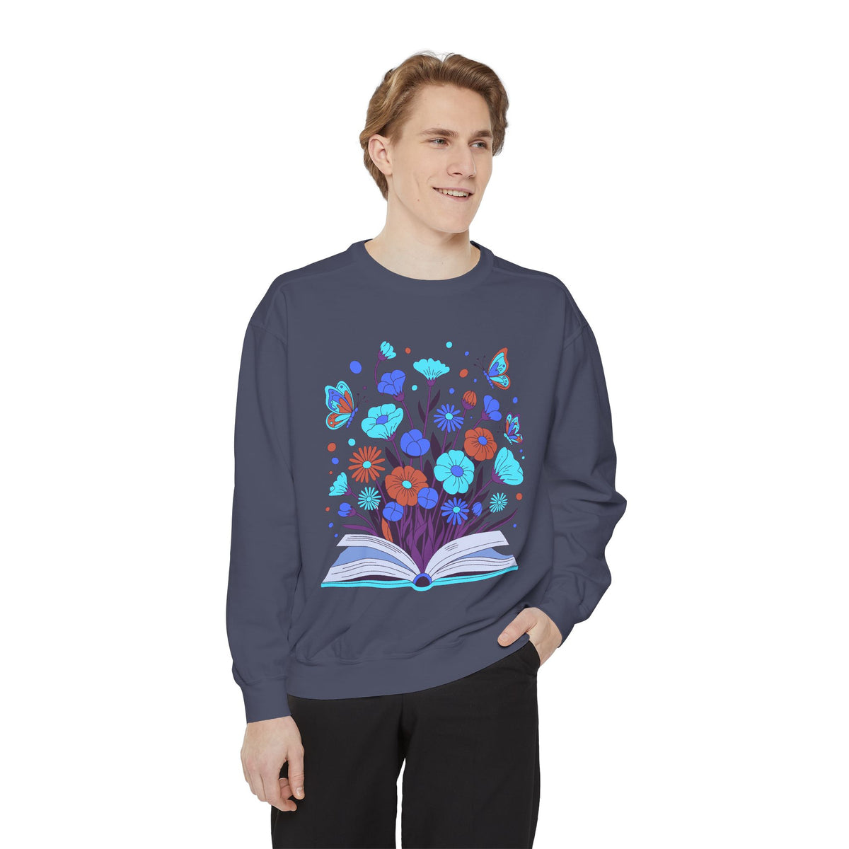 Book Lover Floral Sweatshirt, Open Book and Wildflower Crewneck, Reader Librarian Gift, Cozy Literary Pullover for Women and Teachers
