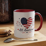 All American Patriotic Heart Coffee Mug, USA Flag Heart Mug, Fourth of July Coffee Cup, American Pride Gift, Independence Day Mug