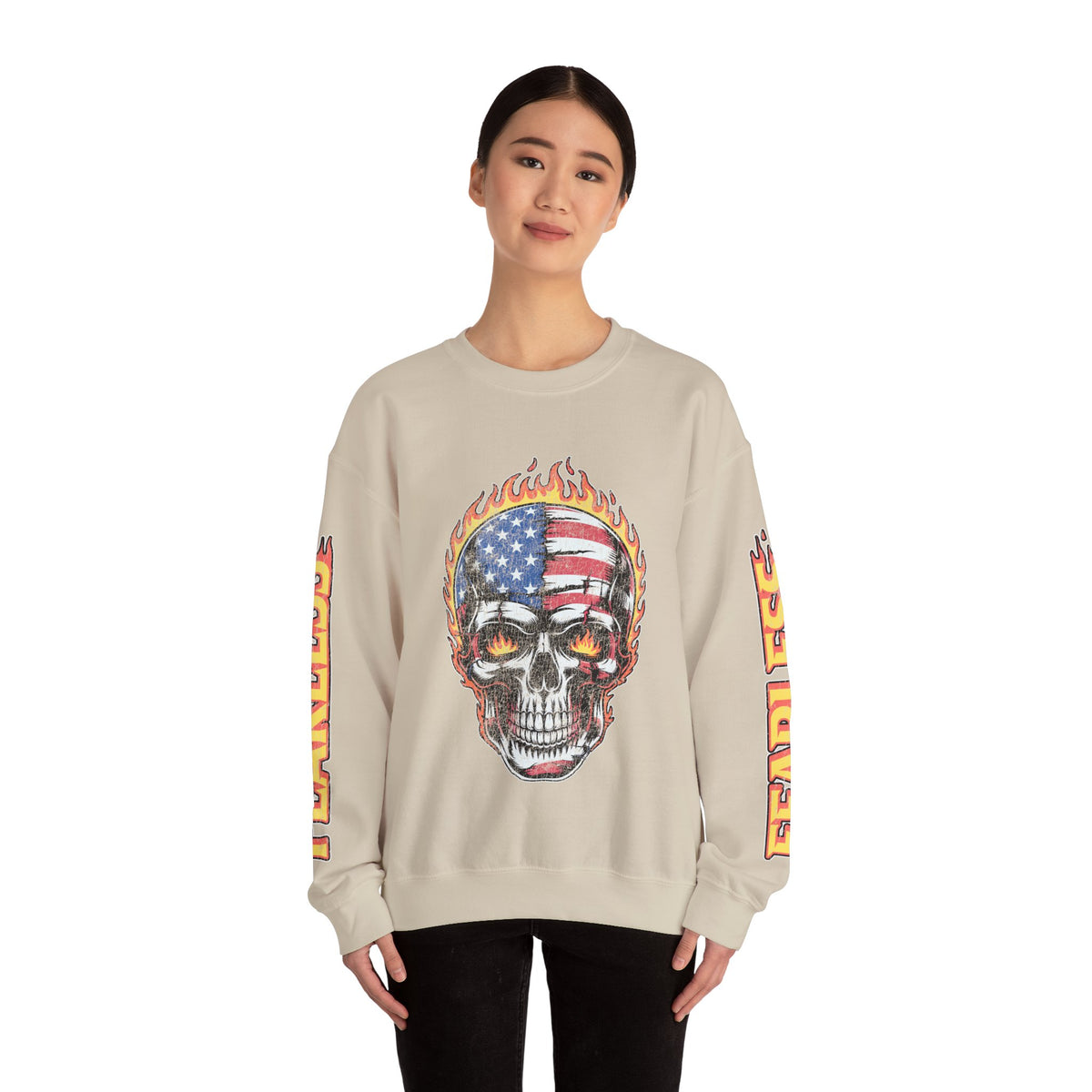 Patriotic Skull Sweatshirt, American Flag Skull Pullover, USA Biker Style Top, Edgy Americana Clothing, Fourth of July Gift