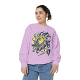 Celestial Sun Graphic Sweatshirt, Blue and Gold Cosmic Pullover, Mystical Night Sky Top, Astrology Gift for Stargazers and Dreamers