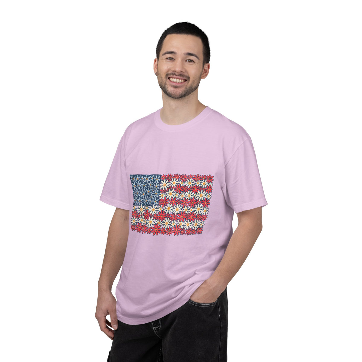 American Flag Floral Shirt, Patriotic Flower Graphic Tee, Vintage Americana T Shirt, Fourth of July Outfit, Red White Blue Gift