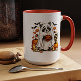 Cute Raccoon Halloween Mug, Ghost Costume Coffee Cup, Spooky Pumpkin Gift for Animal Lover, Fall Birthday or October Office Desk Decor