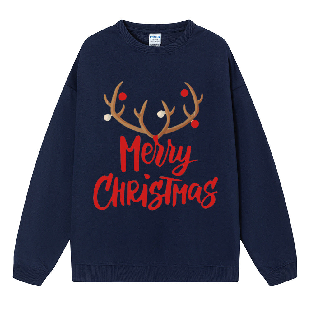 Merry Christmas reindeer print women's mid to long hoodie for Christmas