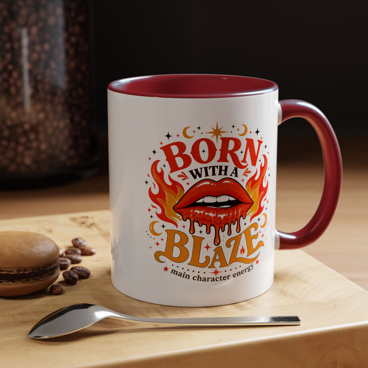 Born With a Blaze Coffee Mug, Main Character Energy Mug, Fiery Lips Aesthetic Cup, Bold Attitude Gift for Women, Trendy Coffee Mug