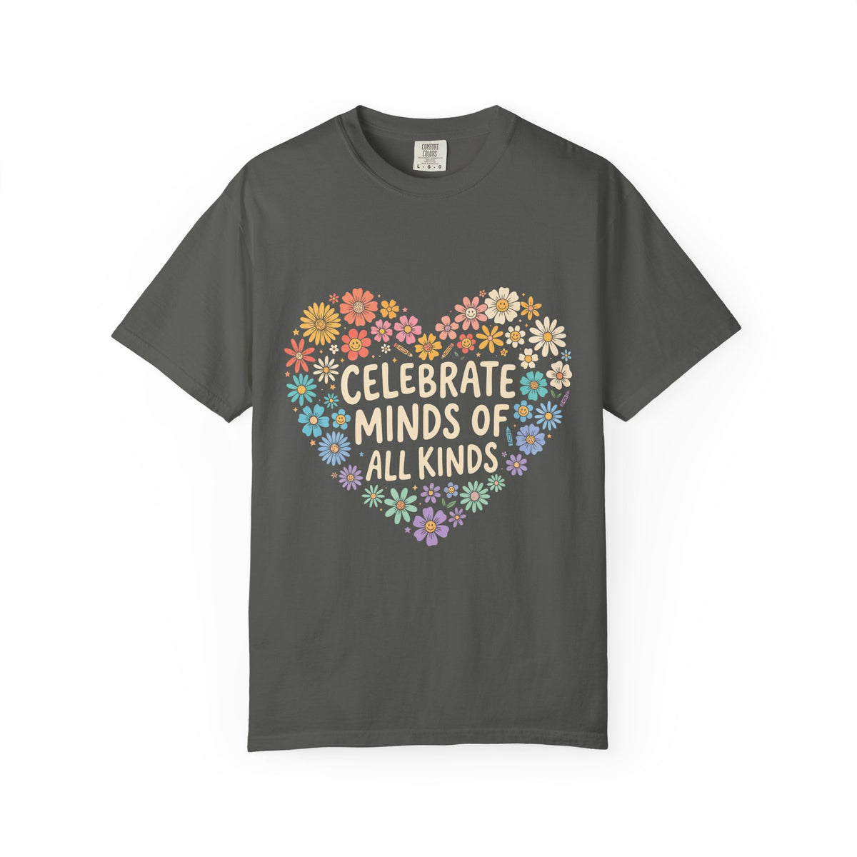 Comfort Colors Celebrate Minds of All Kinds Shirt, Autism Acceptance Flower Heart Tee, Neurodiversity Awareness Shirt, Teacher Gift