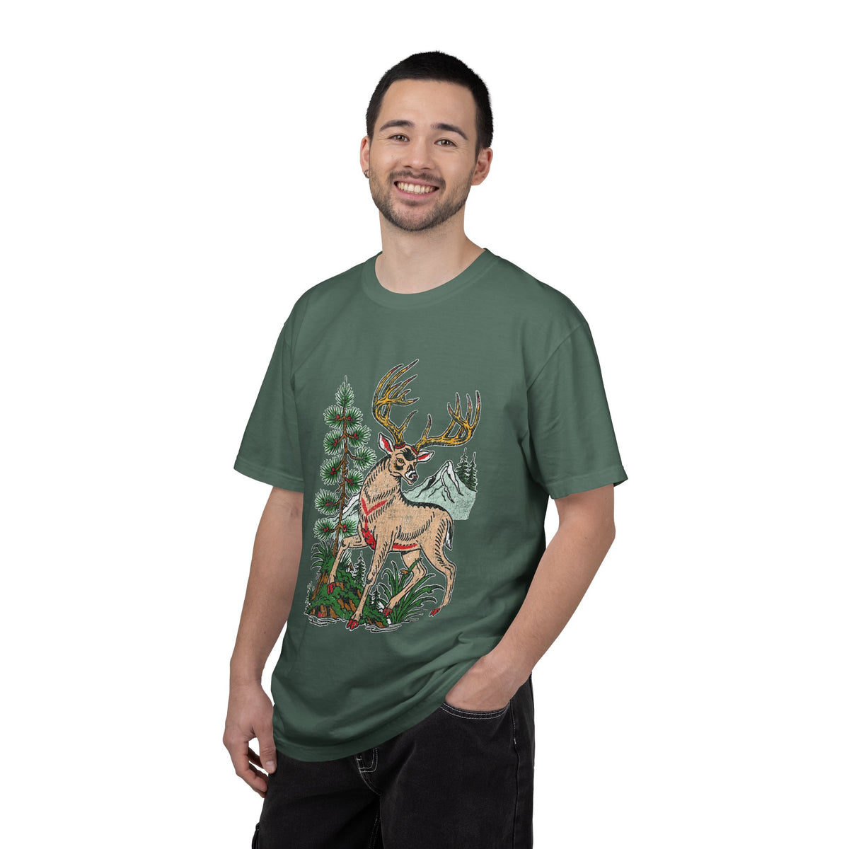 Woodland Deer Shirt, Rustic Stag and Mountain Graphic, Gift for Wildlife Lovers and Hikers, Forest Inspired Cabin Weekend Clothing