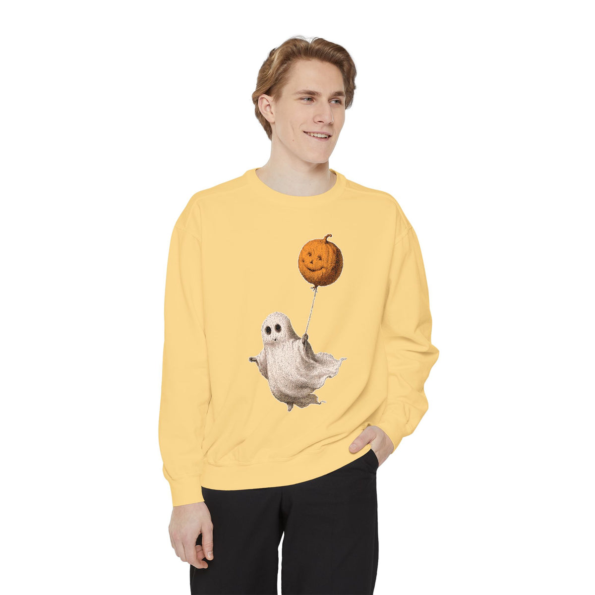 Cute Ghost Halloween Sweatshirt, Pumpkin Balloon Pullover, Vintage Spooky Season Gift for Women, Cozy October Fall Outfit for Ghost Loversv