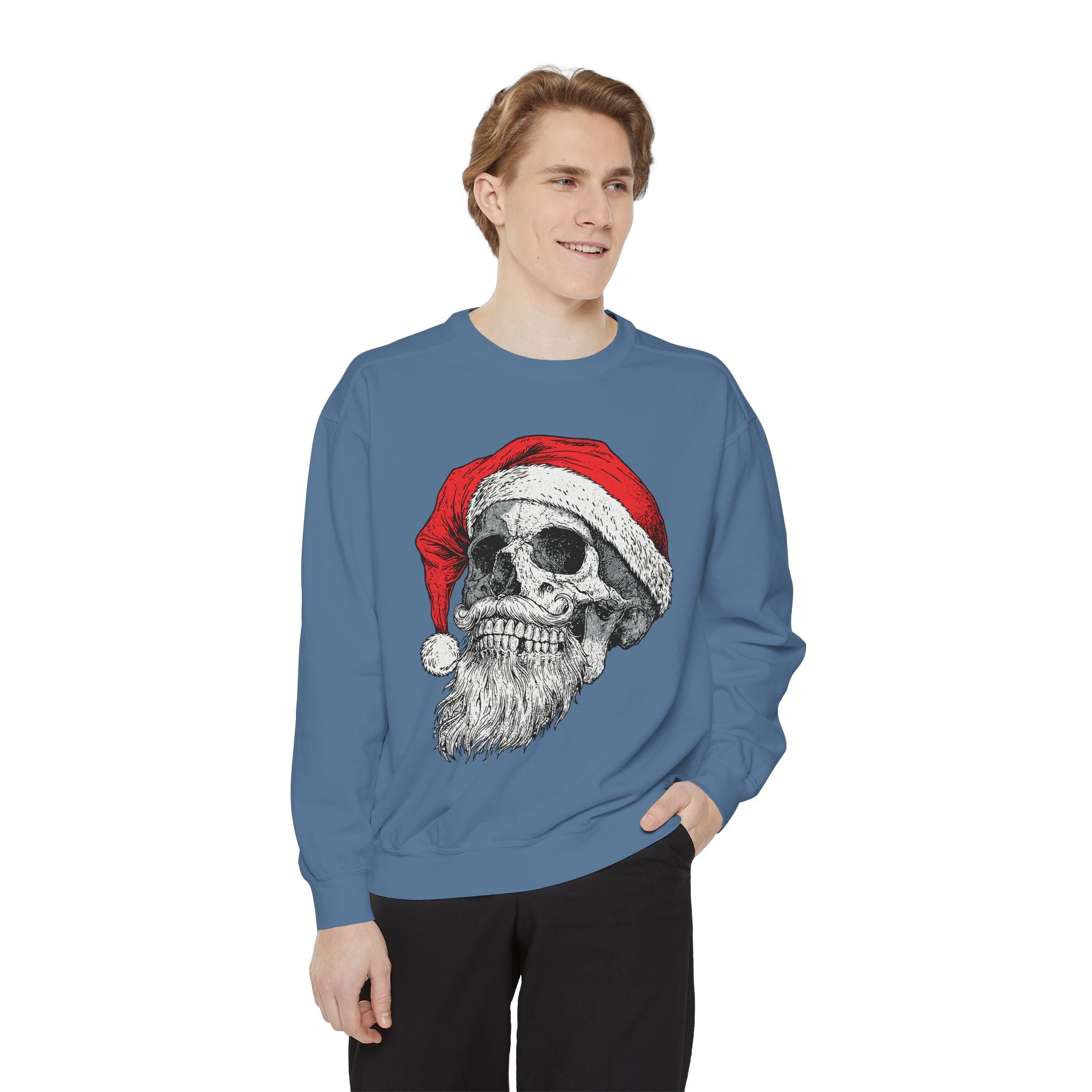 Skull Santa Sweatshirt, Gothic Christmas Crewneck, Creepy Holiday Skeleton Pullover, Alternative Xmas Gift for Metalhead or Horror Fan