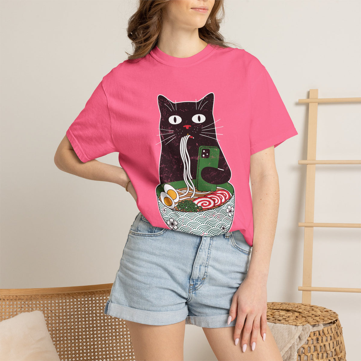 Black Cat Ramen Shirt Comfort Colors Tee, Funny Cat Lover Graphic Shirt, Introvert Cat Eating Noodles Tee, Japanese Foodie Gift
