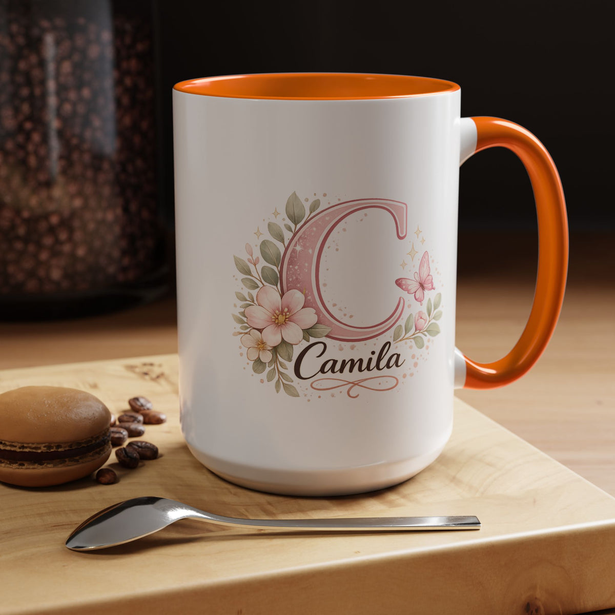 Personalized Initial Name Mug, Custom Floral Monogram Coffee Mug for Women, Butterfly Letter Cup, Birthday Gift for Her, Bridesmaid Mug