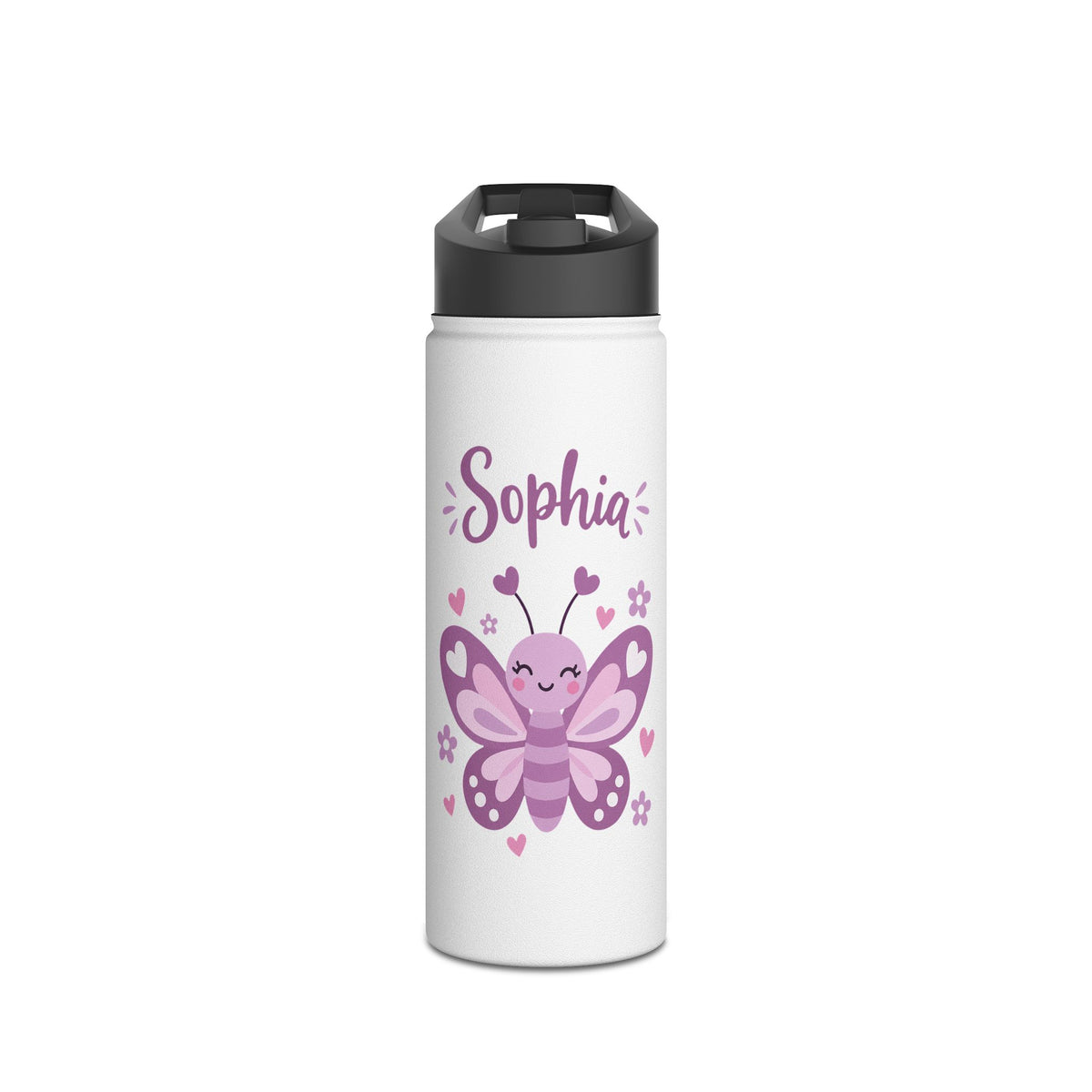Cute Butterfly Personalized Water Bottle, Custom Name Drink Bottle, School Gift, Butterfly Lover Present, Birthday Gift, Reusable Bottle