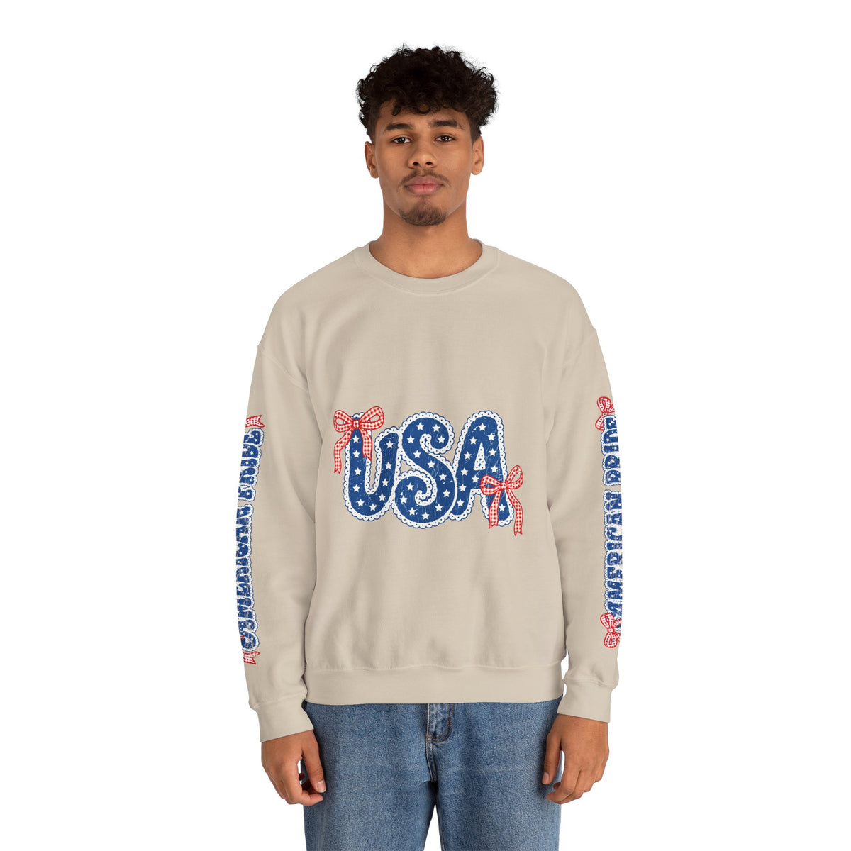 USA Patriotic Sweatshirt, American Flag Ribbon Pullover, Vintage Stars and Stripes Top, Fourth of July Outfit, Americana Gift for Women
