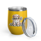 Golden Puppy Wine Tumbler, Cute Dog and Flower Cup, Gift for Dog Moms, Puppy Lovers, Pet Parents and Animal Lovers