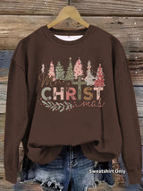 Merry CHRISTmas Trees Sweatshirt, Faith Christmas Graphic Crewneck Pullover