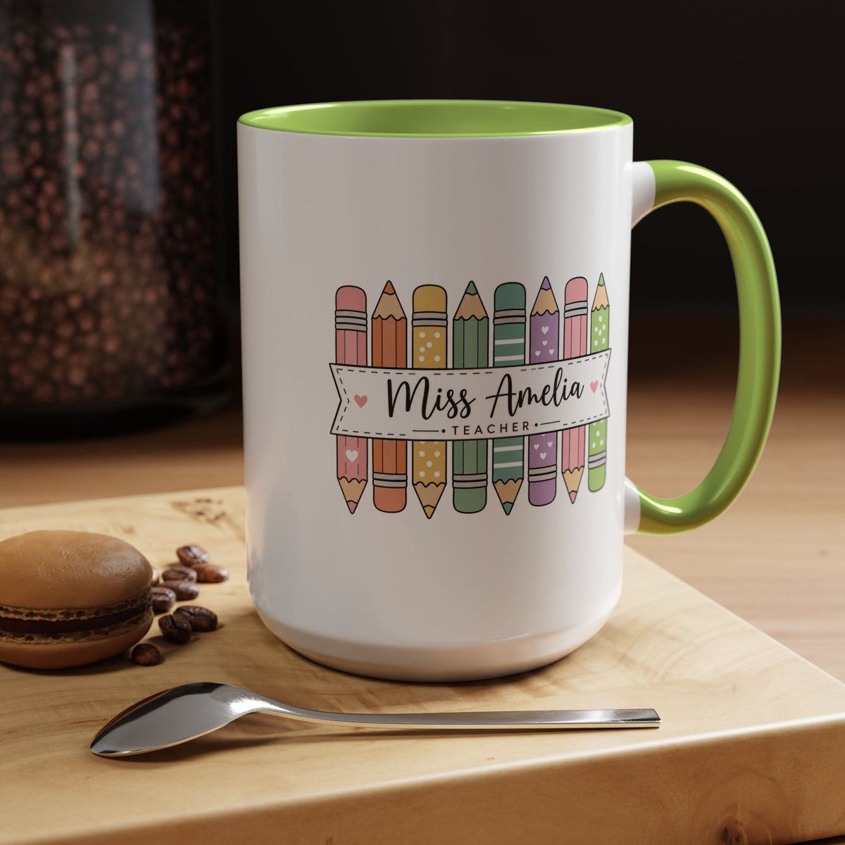 Personalized Teacher Pencil Mug, Custom Teacher Name Coffee Mug, Teacher Appreciation Gift, Back to School Teacher Cup
