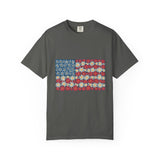 American Flag Floral Shirt, Patriotic Flower Graphic Tee, Vintage Americana T Shirt, Fourth of July Outfit, Red White Blue Gift