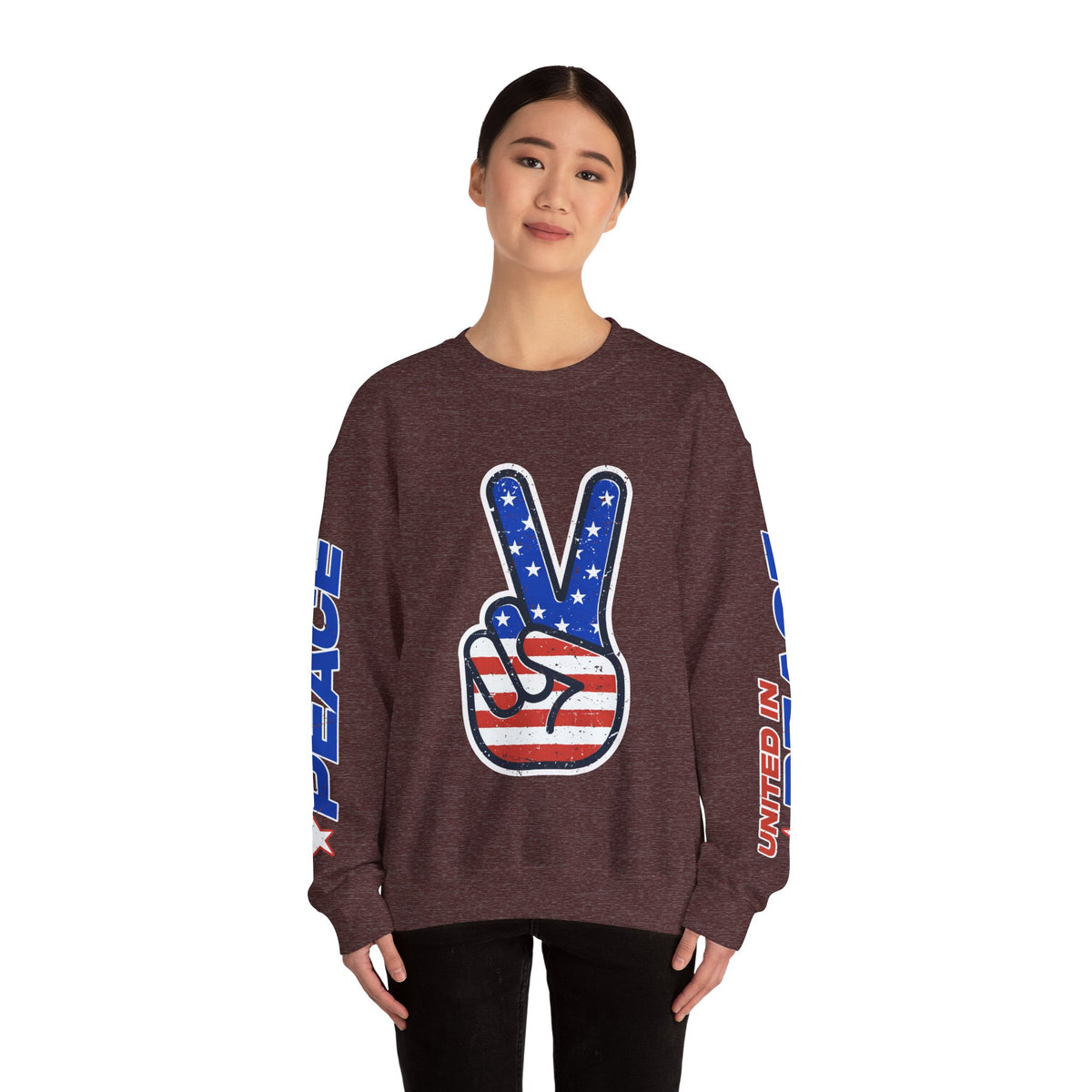 United in Peace Sweatshirt, Patriotic Peace Sign Crewneck, American Flag Pullover, USA 250th Anniversary Outfit, Fourth of July Gift
