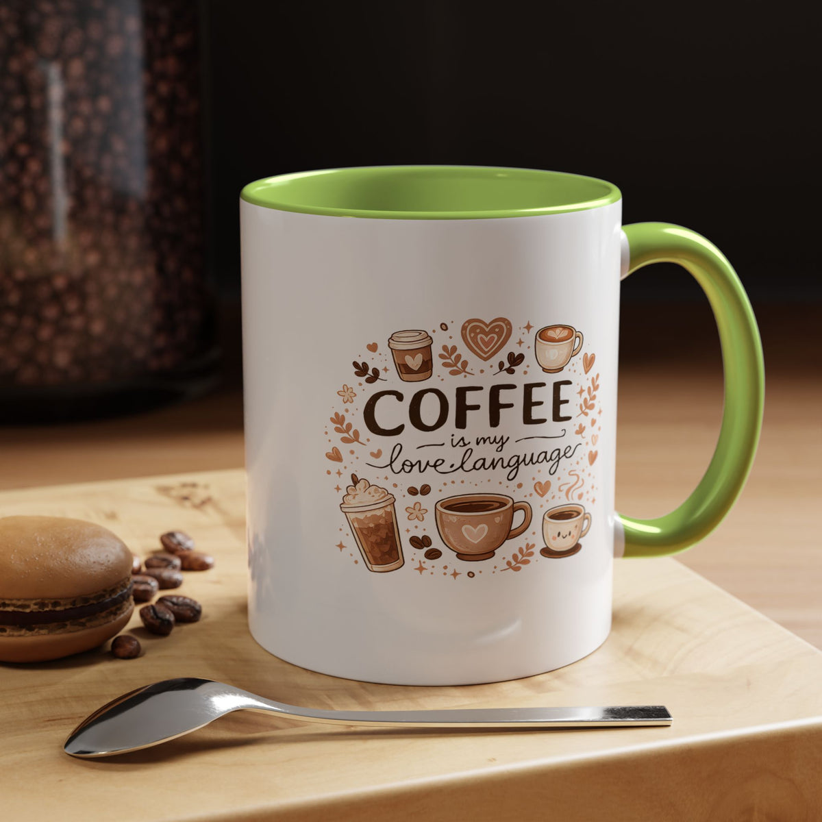 Coffee Is My Love Language Coffee Mug, Cute Cafecito Lover Gift for Her, Aesthetic Barista Latte Ceramic Tea Cup with Pink Handle