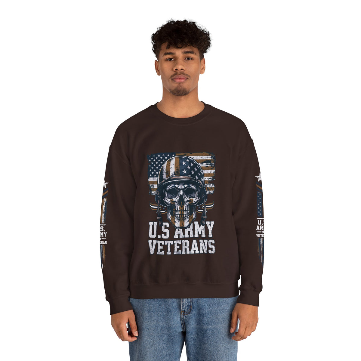 US Army Veterans Sweatshirt, Military Skull Crewneck, American Flag Veteran Pullover, Army Veteran Gift, Memorial Day or Veterans Day