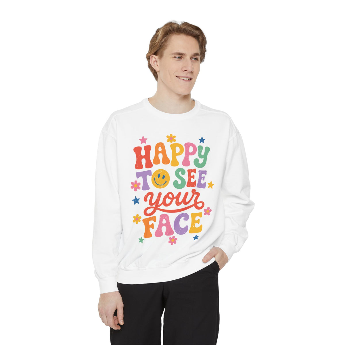 Happy to See Your Face Sweatshirt, Colorful Teacher Crewneck, Retro Classroom Shirt, Back to School Outfit, Educator Appreciation Gift