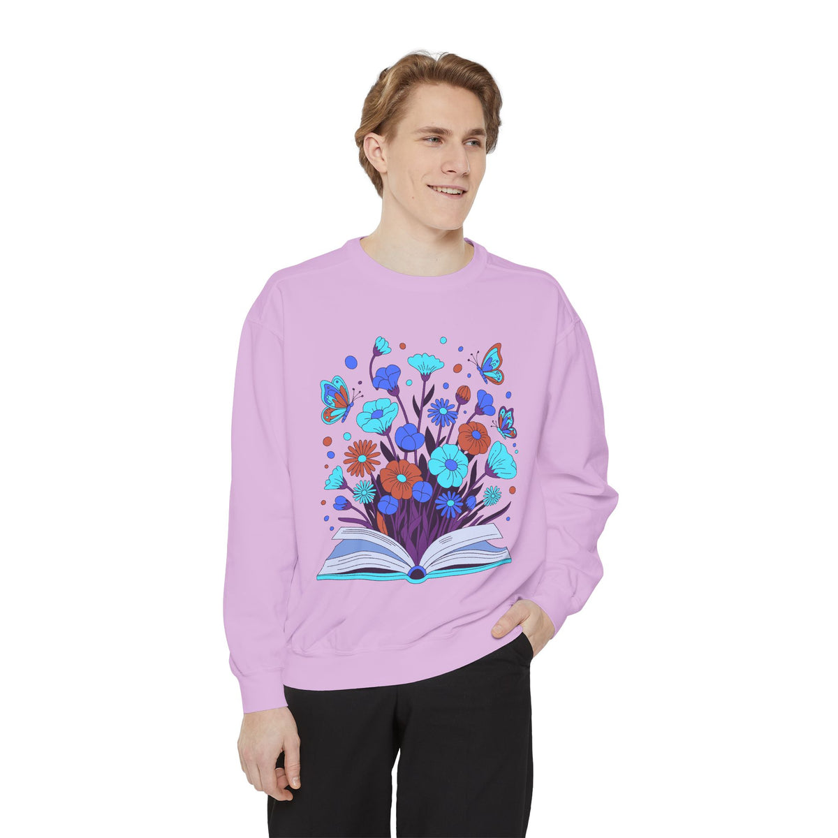 Book Lover Floral Sweatshirt, Open Book and Wildflower Crewneck, Reader Librarian Gift, Cozy Literary Pullover for Women and Teachers