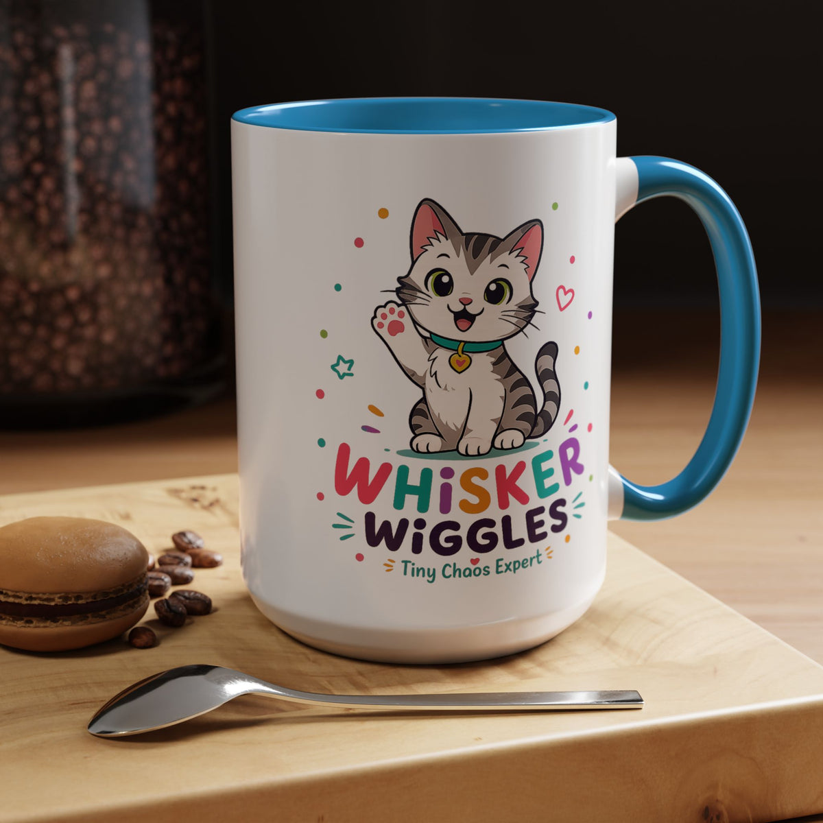 Cute Cat Lover Mug, Personalized Cat Name Coffee Cup, Whisker Wiggles Cat Mom Gift, Funny Kitty Mug for Pet Owners and Cat Lovers